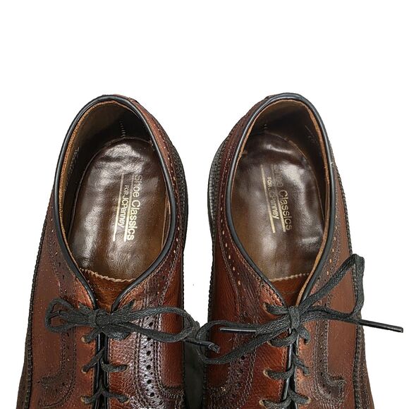 JCPenney Shoe Classics Brown Leather Wingtip Brogues Men's Size 10D Dress Shoes JCPenney Shoe Classics Brown Leather Wingtip Brogues Men's Size 10D Dress Shoes